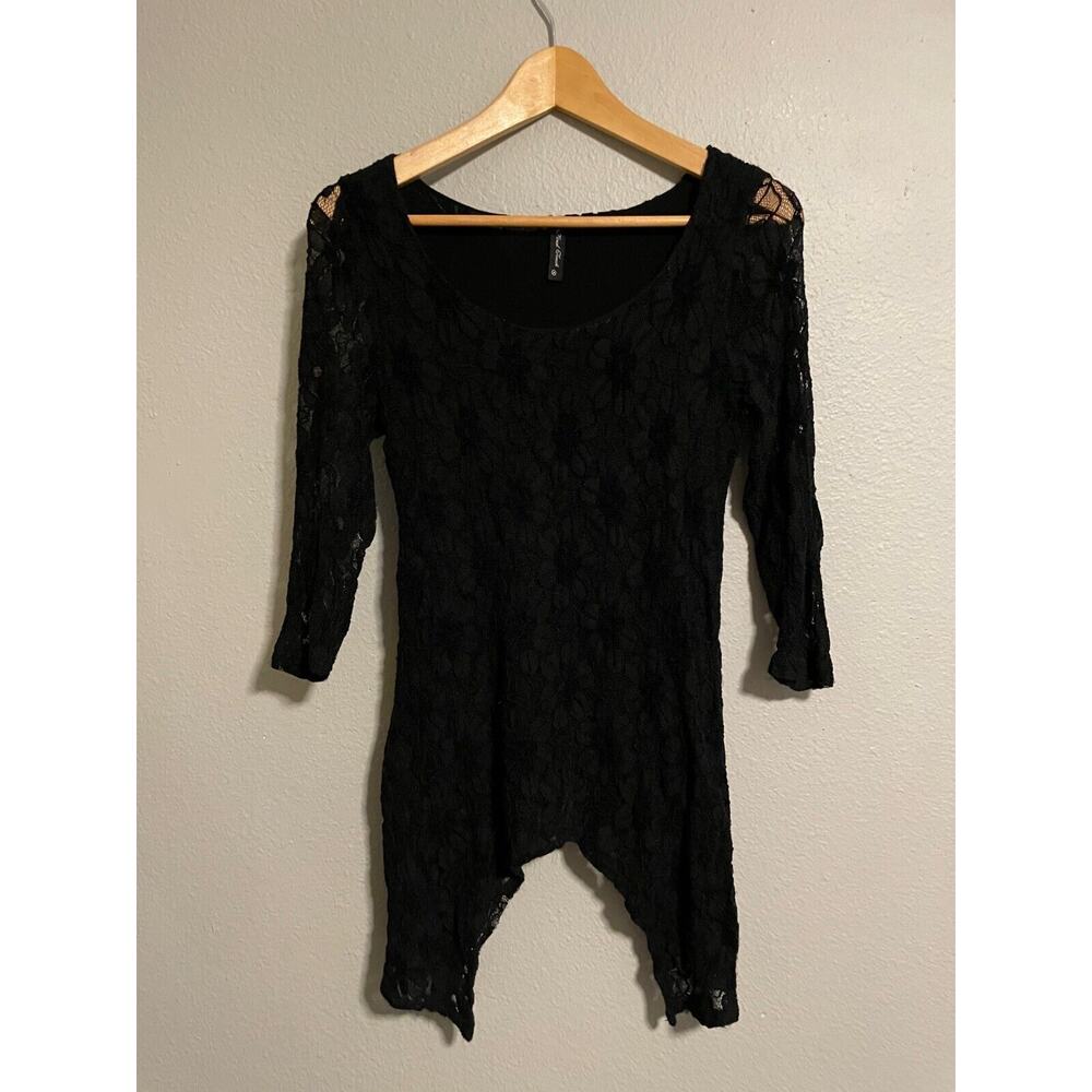 Final Touch Womens Tunic Small Black Floral Lace Asymmetric Hem Whimsigoth Y2K